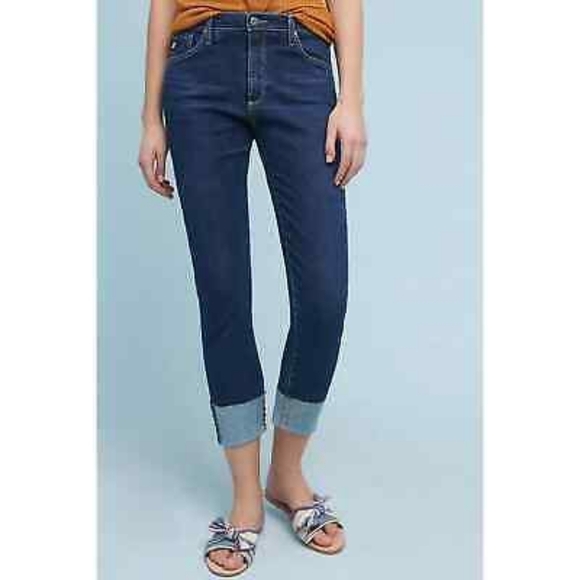AG Adriano Goldschmied High Rise Stevie Cuff Slim Straight Blue Jeans, Size 25 - Picture 4 of 12